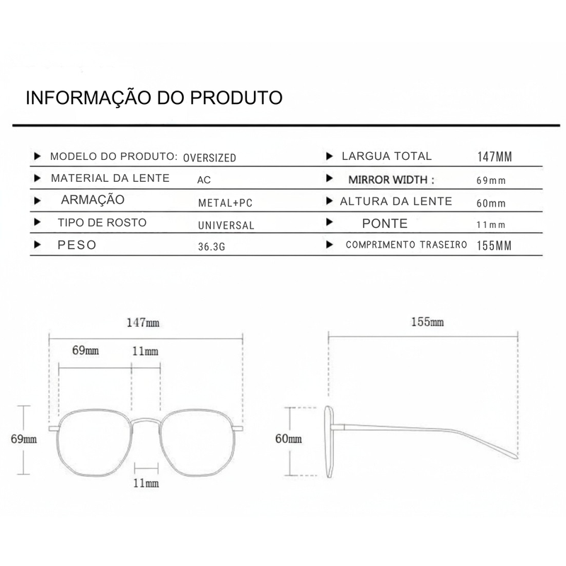 Óculos de Sol Feminino Oversized Premium
