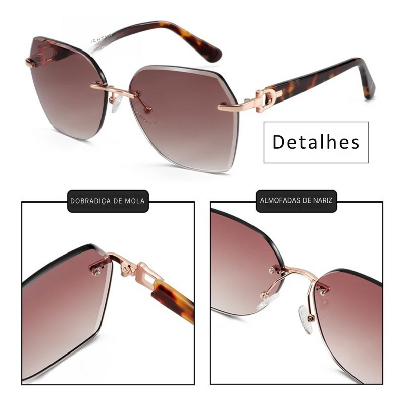 Óculos de Sol Feminino Quadrado Sem Aro