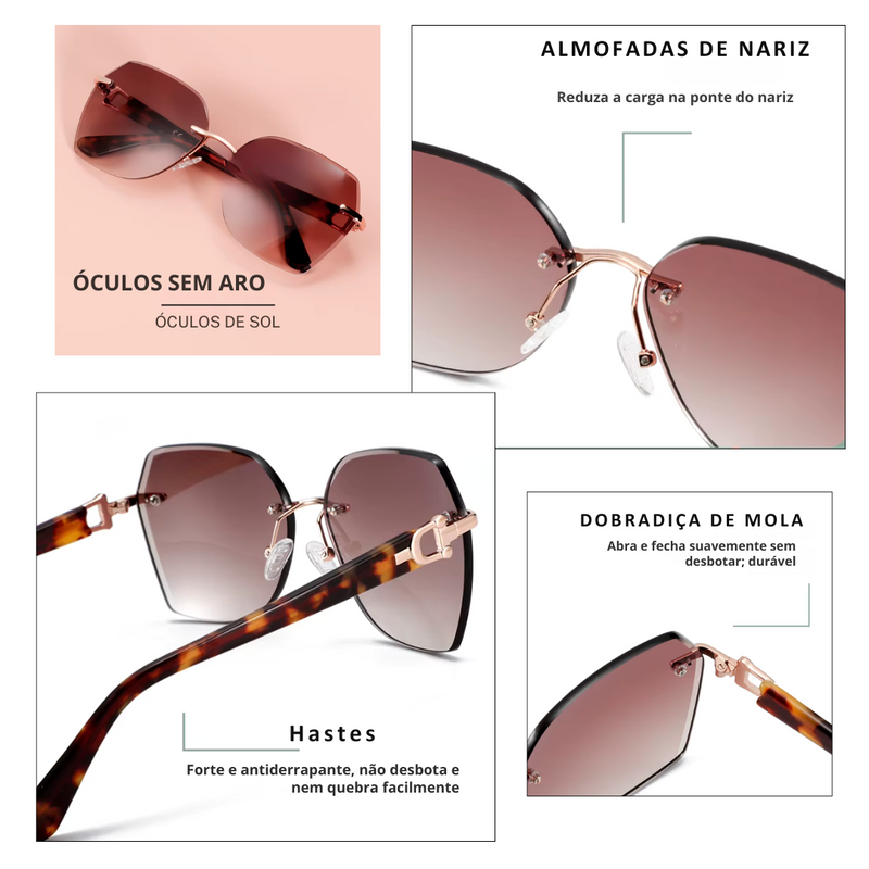 Óculos de Sol Feminino Quadrado Sem Aro