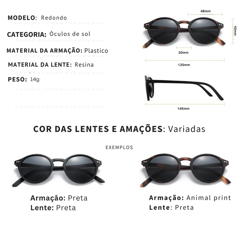Óculos de Sol Feminino Redondo Polarizado UV400