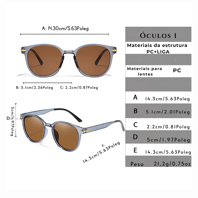 Óculos de Sol Redondo Clássico