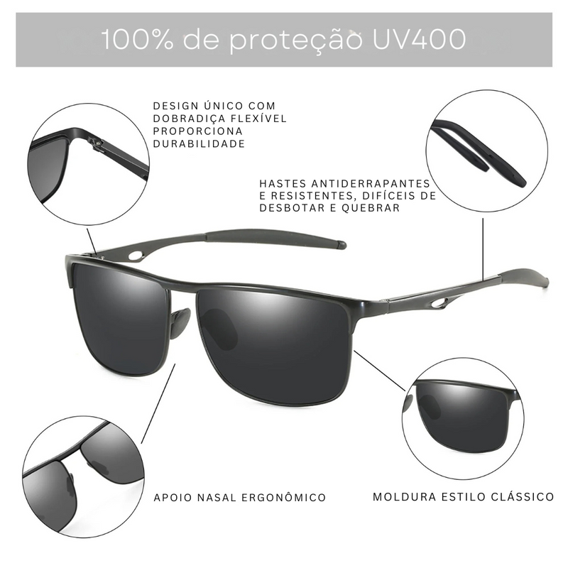 Óculos de Sol Unissex Polarizado Retangular