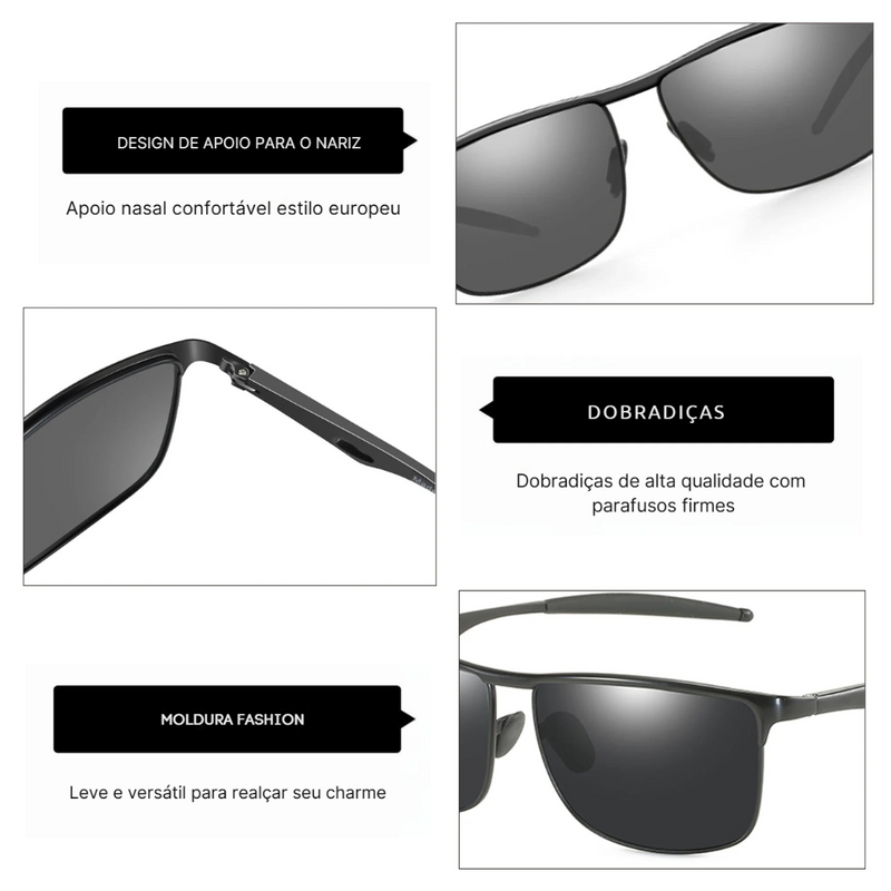 Óculos de Sol Unissex Polarizado Retangular